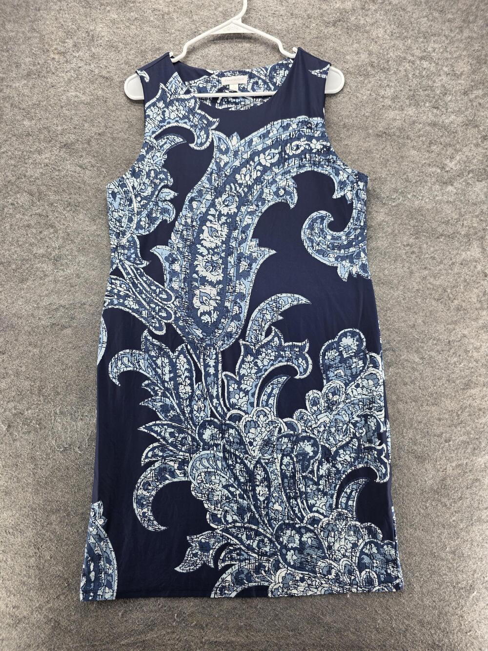 Charter Club Dress Womens L Blue Sheath Knee Length Sleeveless Paisley Knit